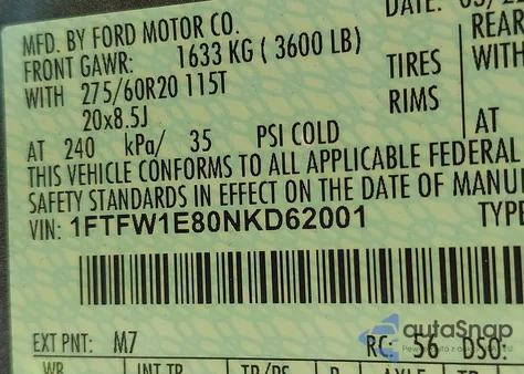 2022 Ford F-150 Xlt z USA, uszkodzony, nr VIN 1FTFW1E80NKD62001